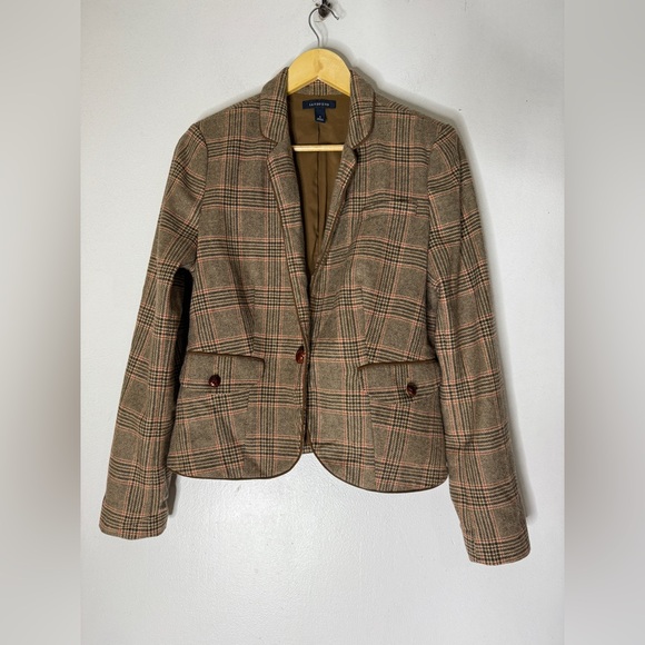 Lands End Single Button Brown Plaid Wool Blazer Size 8 - Picture 1 of 6